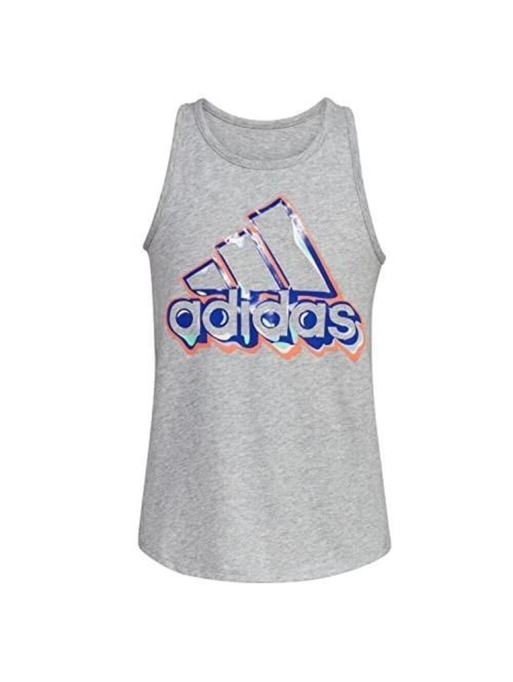 Adidas Girls Sleeveless Tie-Back Tank Top Shirt, Medium Grey Heather, Large US
